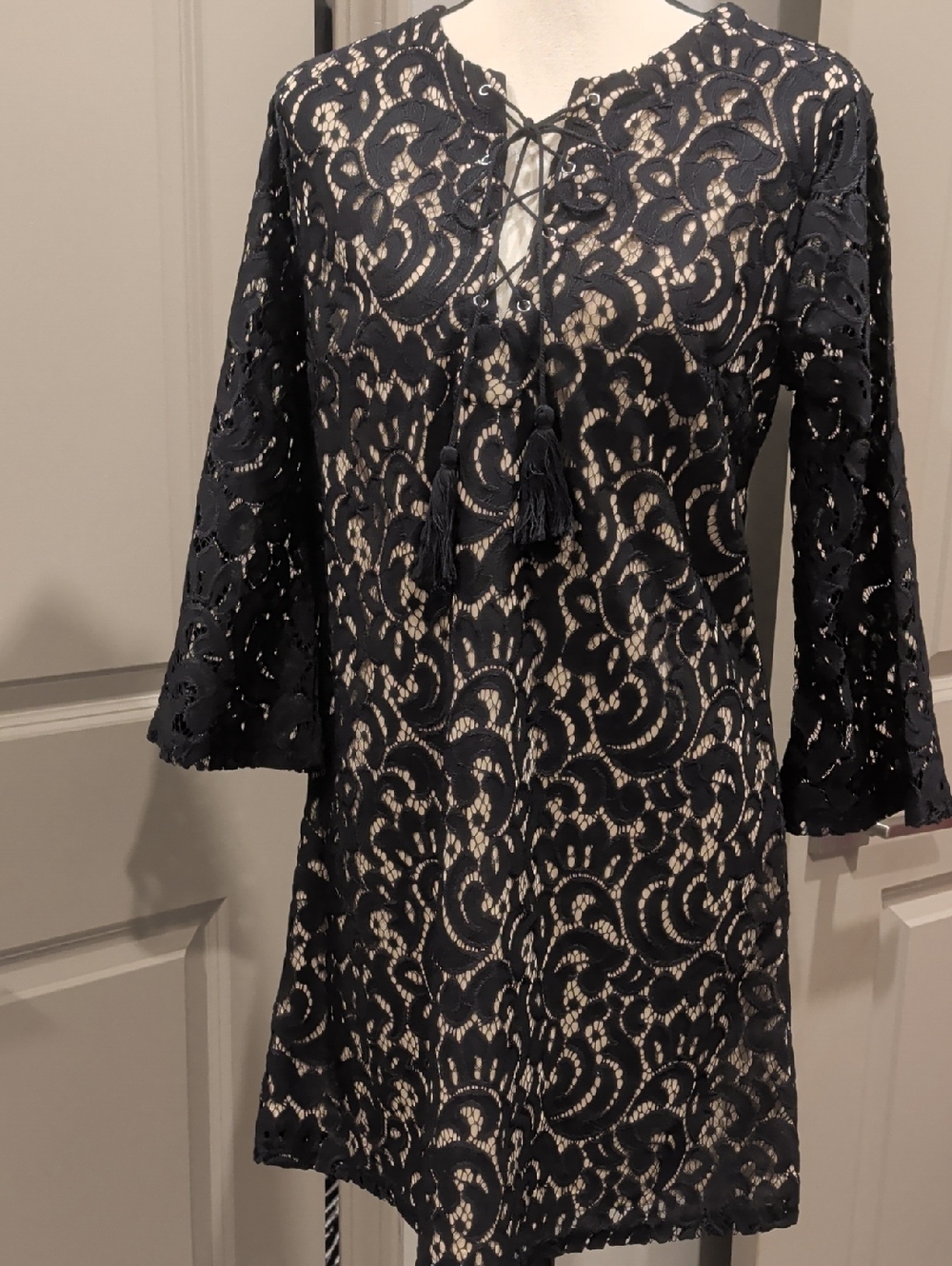 Xhilaration Black Lace Tunic Dress with Tassel Tie
